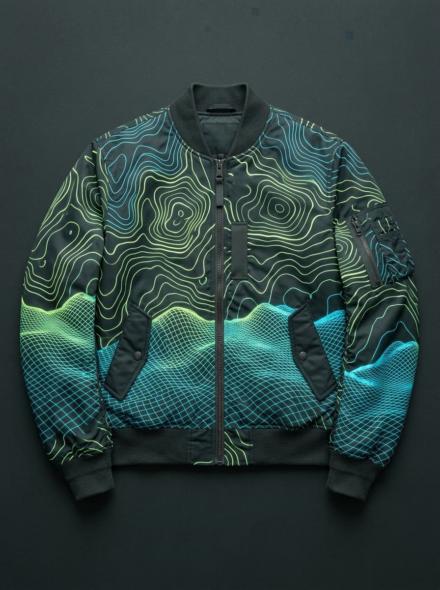 Neuro-Chroma Mesh — MA-1 Technical Bomber, flat lay